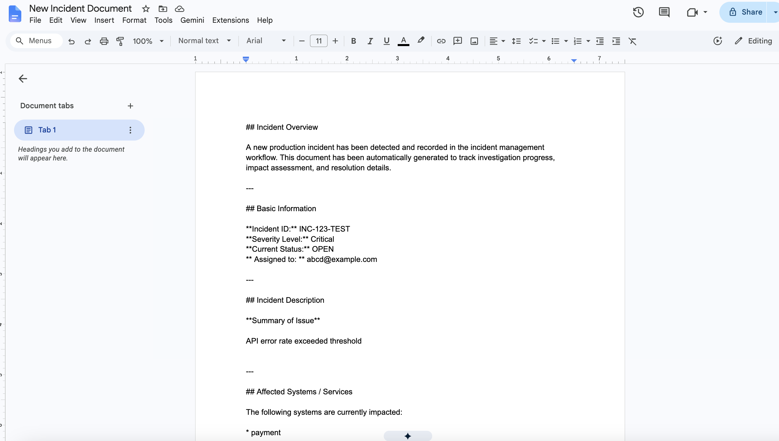 Docs integration output