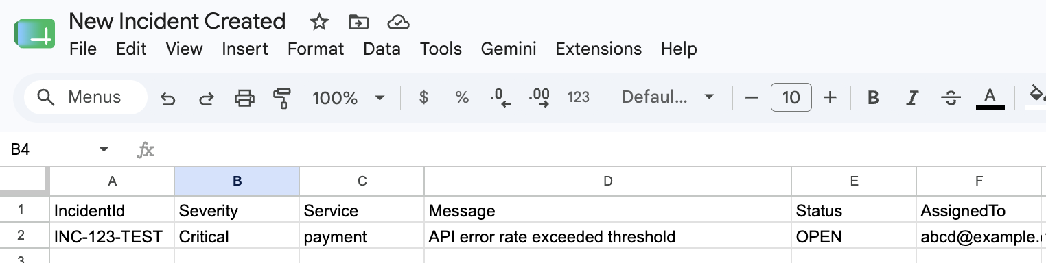Sheets integration output
